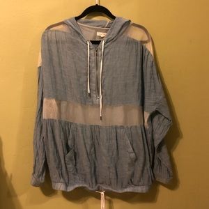 Faux denim hoodie with mesh cutout